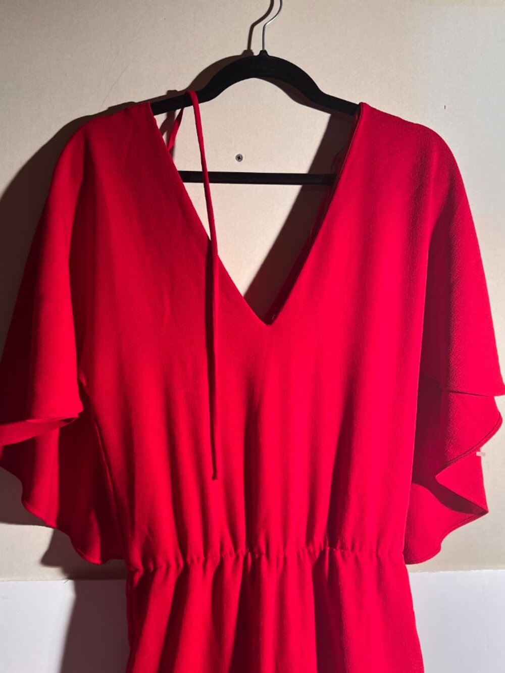 Zara Woman Red Flutter Sleeve Wide Leg Jumpsuit - Size S - Picture 3 of 15